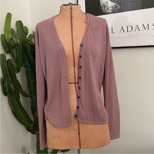 Vintage Mauve Cardigan Sweater V-Neck Lightweight